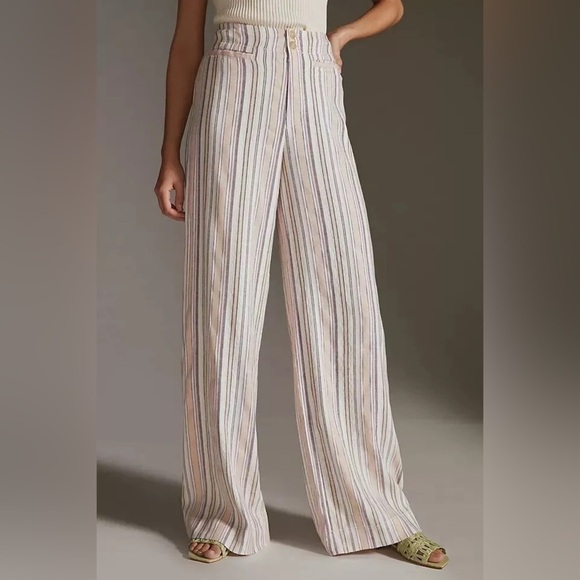 Anthropologie Pants - Anthropologie Maeve Stripped Wide-Leg Pants 0 Coastal Light Airy Neutral Casual